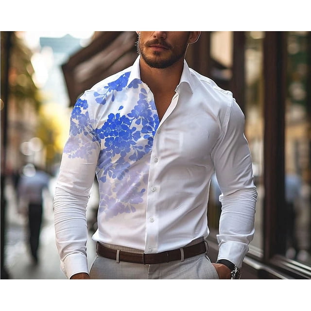Camisa con estampado de hojas en 3D para hombre, nueva camisa informal para uso diario, con solapa de primavera, manga larga, botones, tallas S a 6XL, tallas grandes