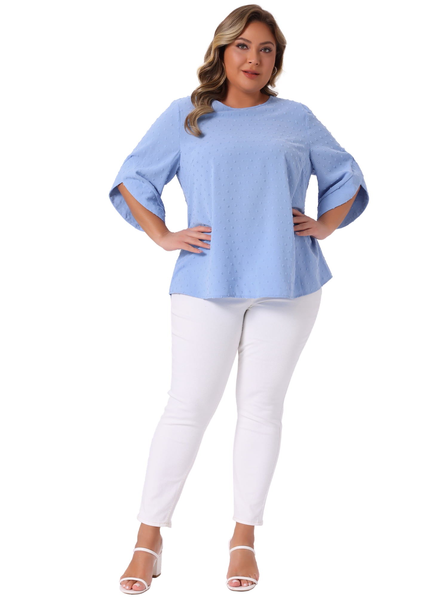 DARING DIVA Women's Plus Petal Sleeve Swiss Dots Blouse T-Shirt Tops 4X Blue