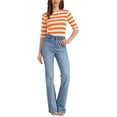 thumbnail image 2 of Camiseta básica de ajuste slim con cuello redondo y mangas de codo para mujeres INSPIRE CHIC, casual, impresa, tamaño S, color naranja y blanco, 2 of 6