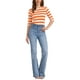 thumbnail image 2 of Camiseta básica de ajuste slim con cuello redondo y mangas de codo para mujeres INSPIRE CHIC, camiseta casual impresa, talla XS, color naranja y blanco, 2 of 6