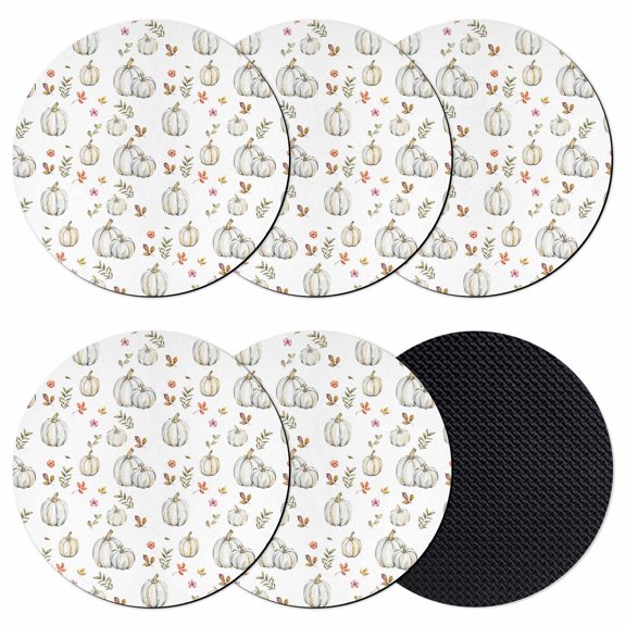 Fall Pumpkins Coasters Set of 6, Absorbent Coasters for Drinks, Thanksgiving Autumn Botanical Leaf Plant Coaster for Desk Coffee Table Protection, Home Decor House Warming Gifts 4"