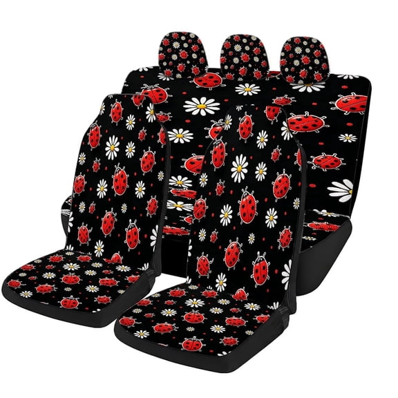 Verolix 5 Pack Ladybug Daisy Car Seat Covers, Breathable Mesh Fabric Front Seat Protectors, Lucky Floral Bug Pattern, Universal Fit Auto Seat Covers for Cars SUVs Trucks Vans