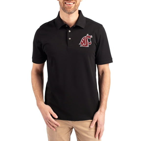 Men's Cutter & Buck Black Washington State Cougars Advantage Eco Pique Tri-Blend Polo