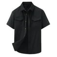 thumbnail image 1 of Blusa y camisa de manga corta con cuello vuelto para hombre, de verano, a la moda, informal, con solapa, color liso, con botones y bolsillo., 1 of 8