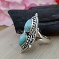 thumbnail image 7 of Two Stone Larimar Ring, Sterling Silver Ring for Women, Blue Stone Ring, Statement Teardrop Gemstone Ring, Boho Jewelry, 7 of 7