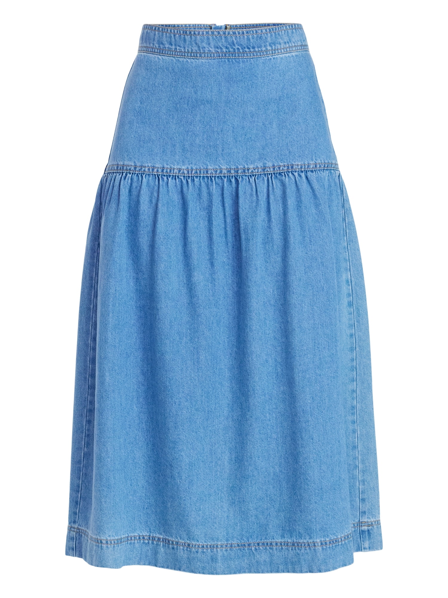 Time and Tru Women's Drapey Denim Midi Skirt, Sizes 0-20