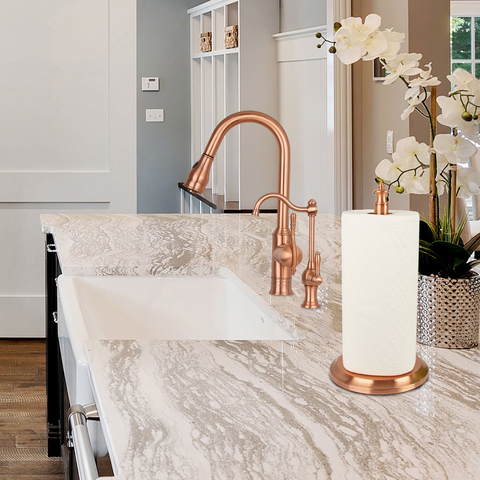 Akicon Paper Towel Holder Stand for Kitchen Countertop & Dining Room Table (Copper, Morden)
