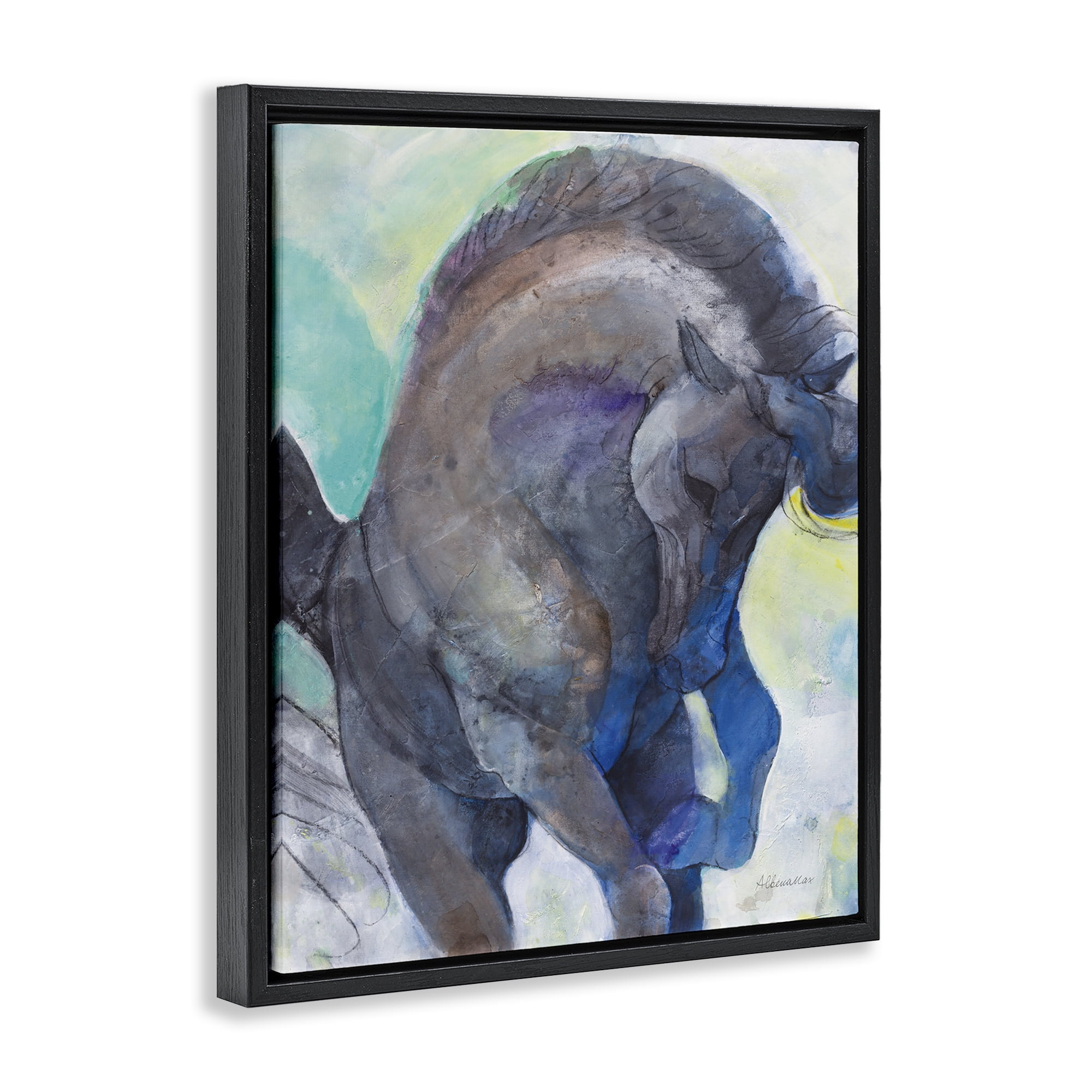 Stupell Industries Royal Splendor Stallion Animals & Insects Painting Black Floater Framed Canvas Art Print Wall Art, 25 x 31