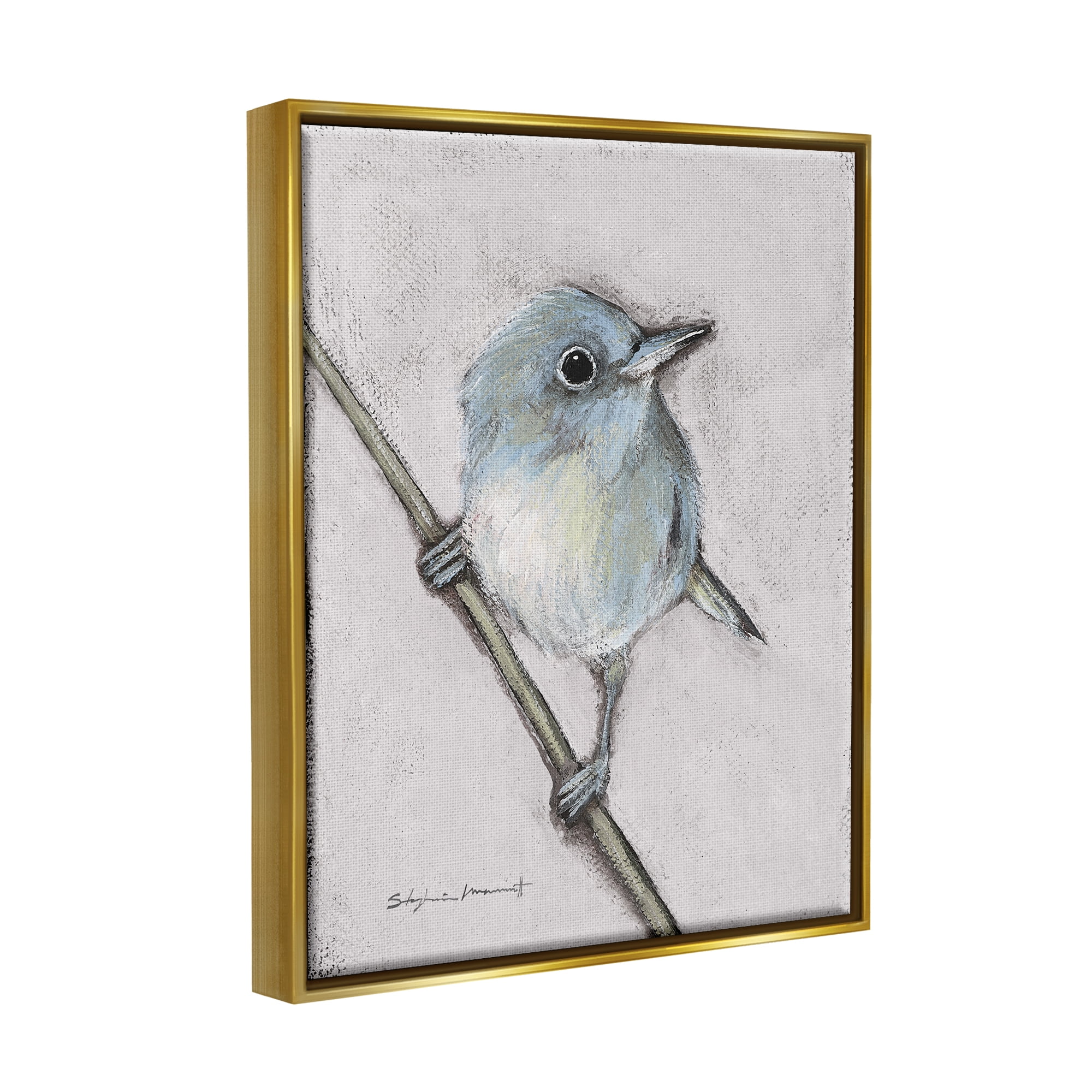 Stupell Wildlife Perched Bird Painting Animals & Insects Painting Gold Floater Framed Art Print Wall Art