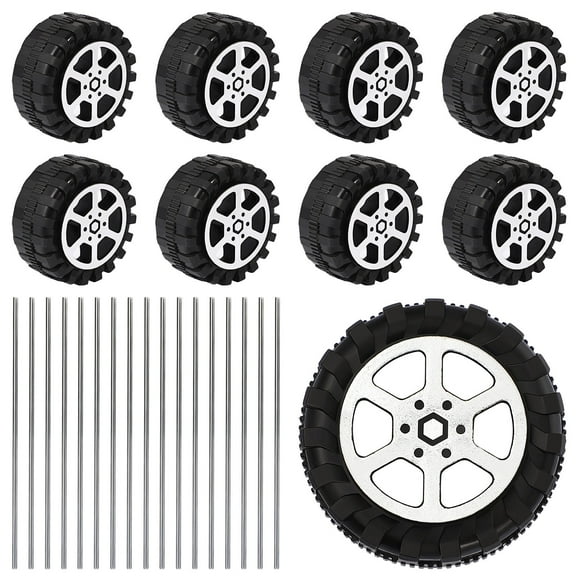 YUNLIGHTS 1Set Model Car Wheels and Axles Plastic Replacement Parts for Craft Projects Black
