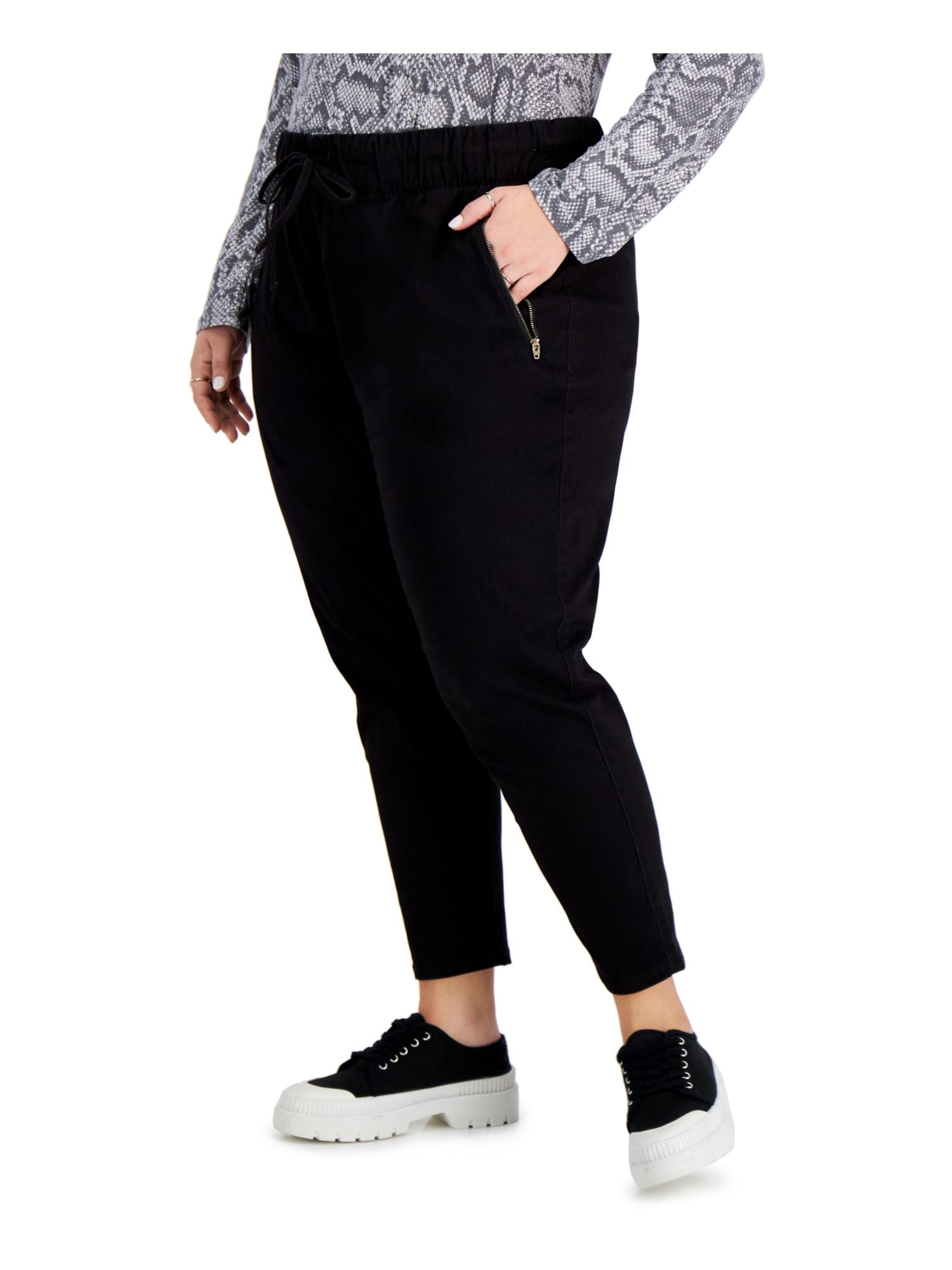 CELEBRITY PINK Womens Black Stretch Pocketed Zippered Drawstring Elastic Waist Pants Plus 3X