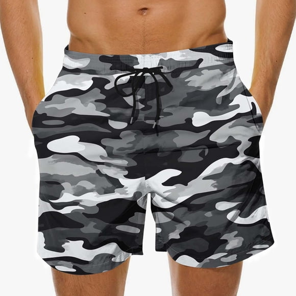 Wo-Fusoul Shorts for Men, Printed Basic Drawstring Casual Beach Shorts, Elastic Waistband, Lightweight Breathable Fabric, Quick-Dry, for Swimming, Vacation, and Summer Outdoor Activities
