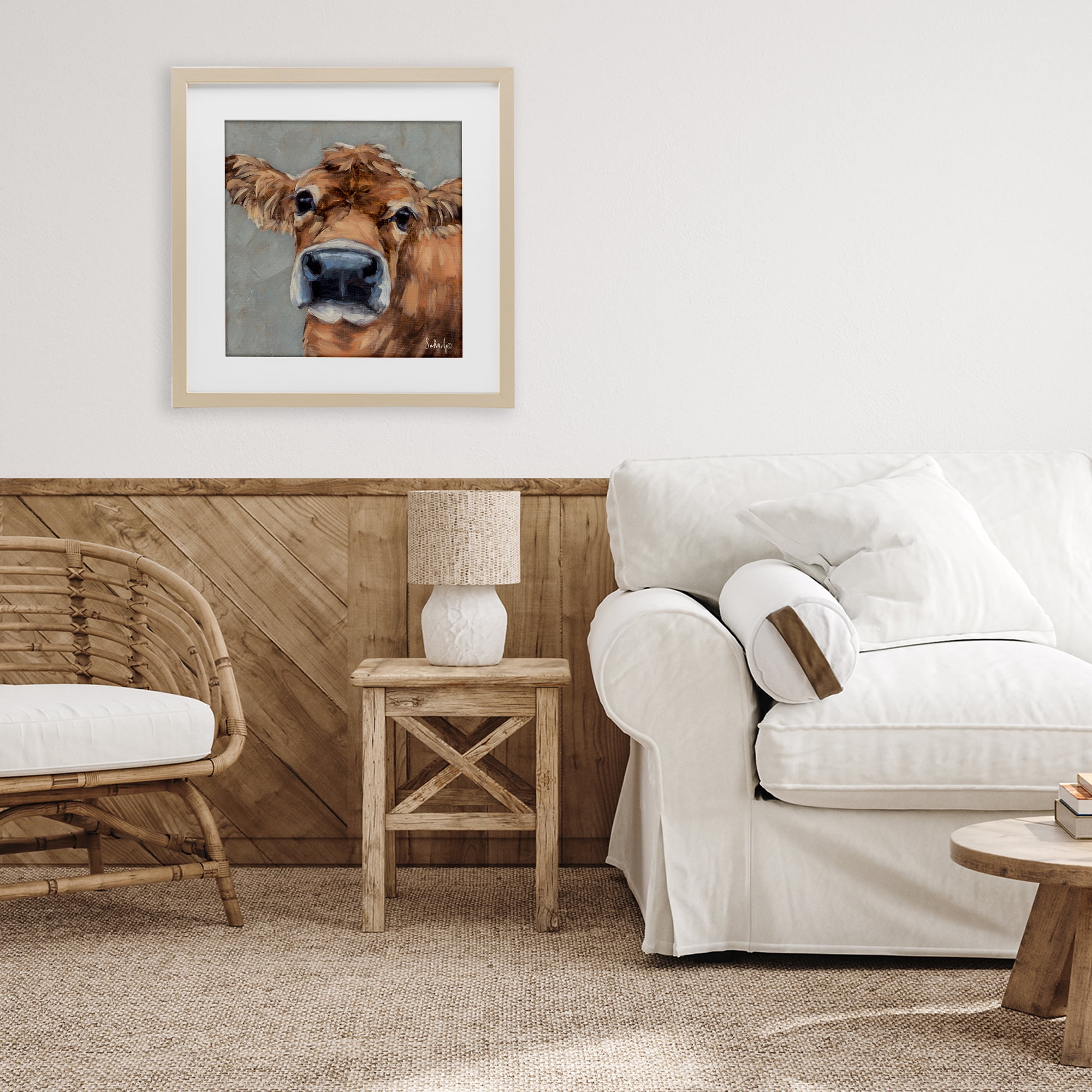 Stupell Industries Freckles The Cow Portrait Birch Framed Print Under Glass, design by Sara G. Designs