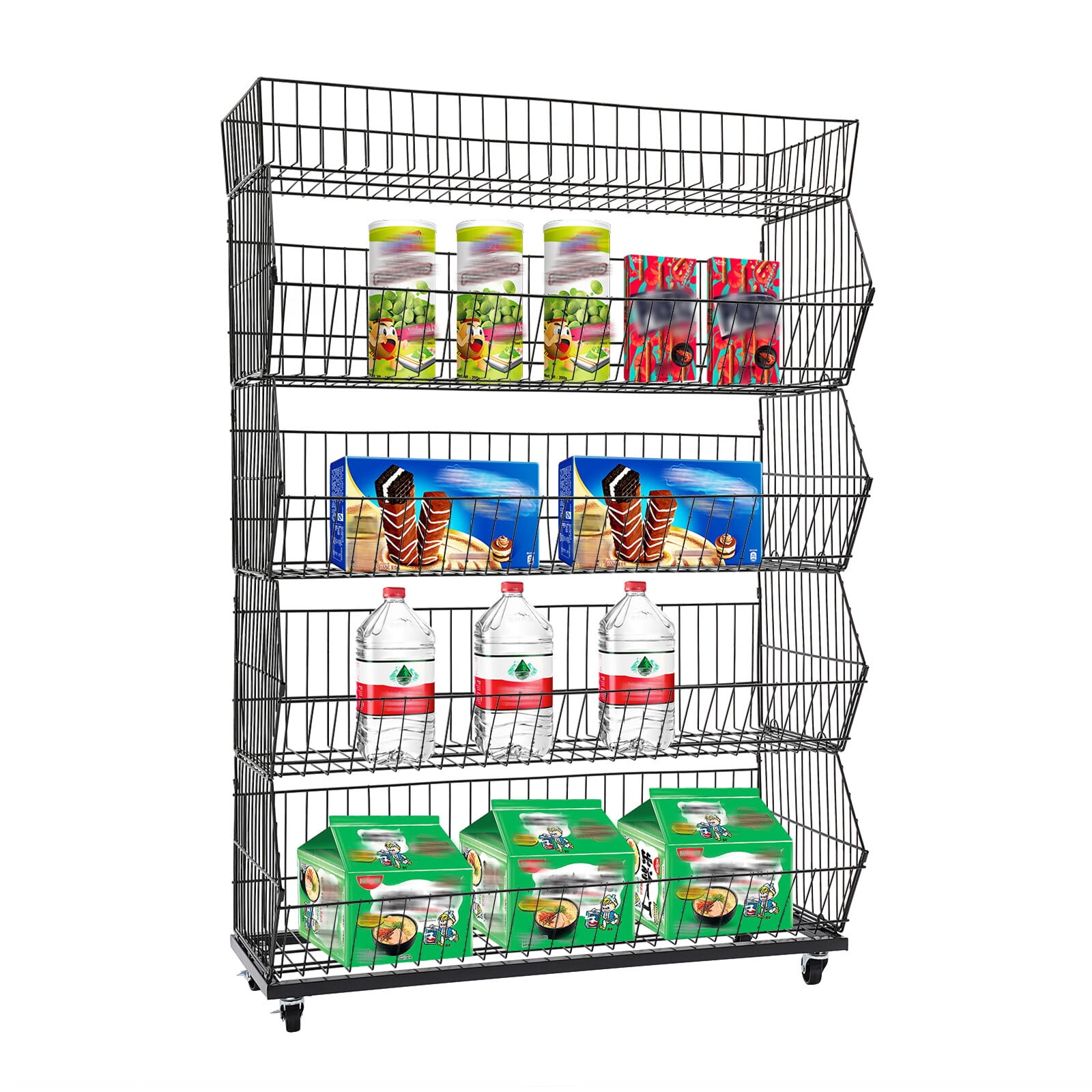 5 Tier Retail Display Rack,Large Wire Metal Mobile Supermarket Storage Shelf,Fruit Vegetable Snack Supply Basket for Home Store Market Black (90*43*136)