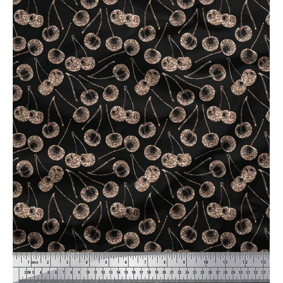 Soimoi Black Cotton Duck Fabric Cherries Fruits Decor Fabric Printed Yard 42 Inch Wide