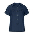 thumbnail image 5 of Diufon Cotton Linen Shirts for Women Solid Color T-Shirts Short Sleeve Lapel Button Tees with Pockets, 5 of 7