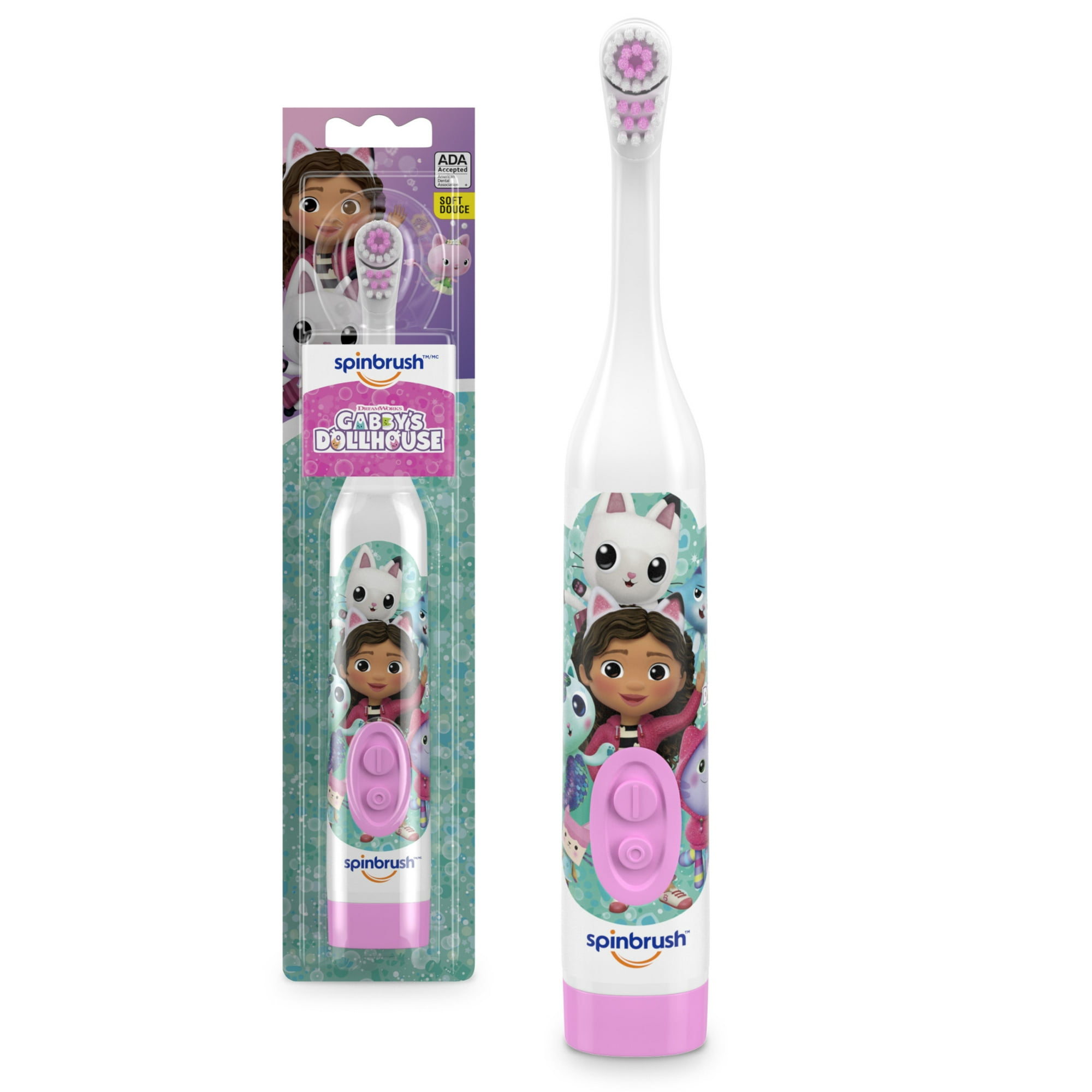 Gabby's Dollhouse Kid's Spinbrush Electric Toothbrush, Battery Powered, Soft Bristles, Ages 3+