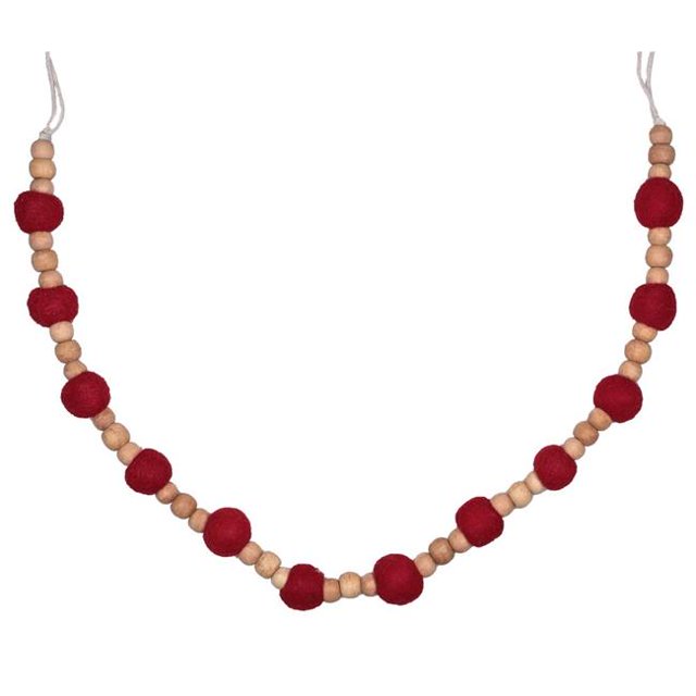 Vickerman JE210375 72 in. Wood & Felt Pom Pom Garland, Red