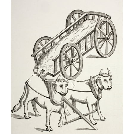 Cart Drawn By Oxen 15Th Century From Les Artes Au Moyen Age Published Paris 1873 Canvas Art - Ken Welsh Design Pics (26 x 32)