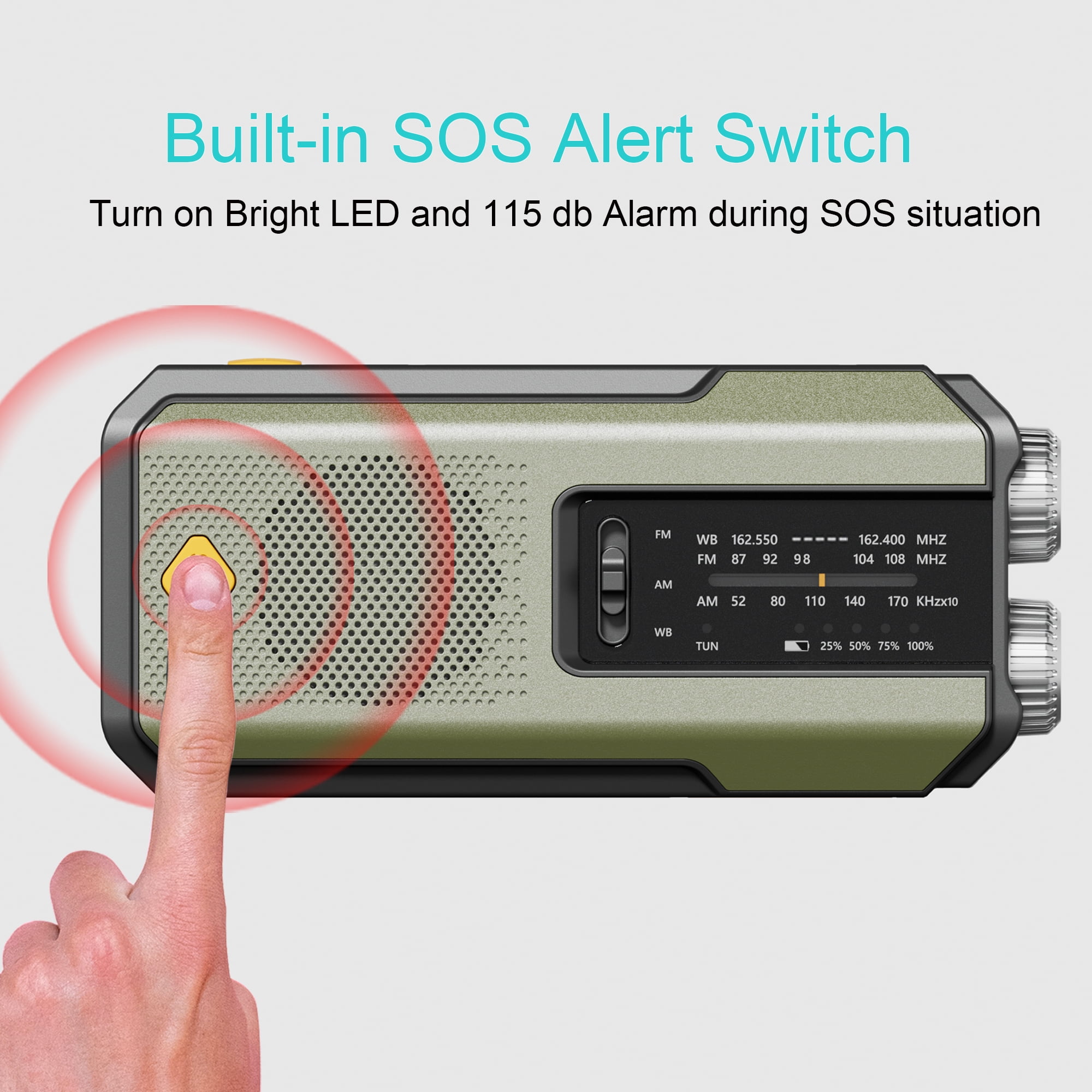Daykit Portable Emergency Weather Radio, Hand Crank Radio Solar Powered with Battery Backup,AM/FM/NOAA, SOS Alarm,2000mAh Power Bank,LED Flashlight,USB Type-C for Outdoor Emergency