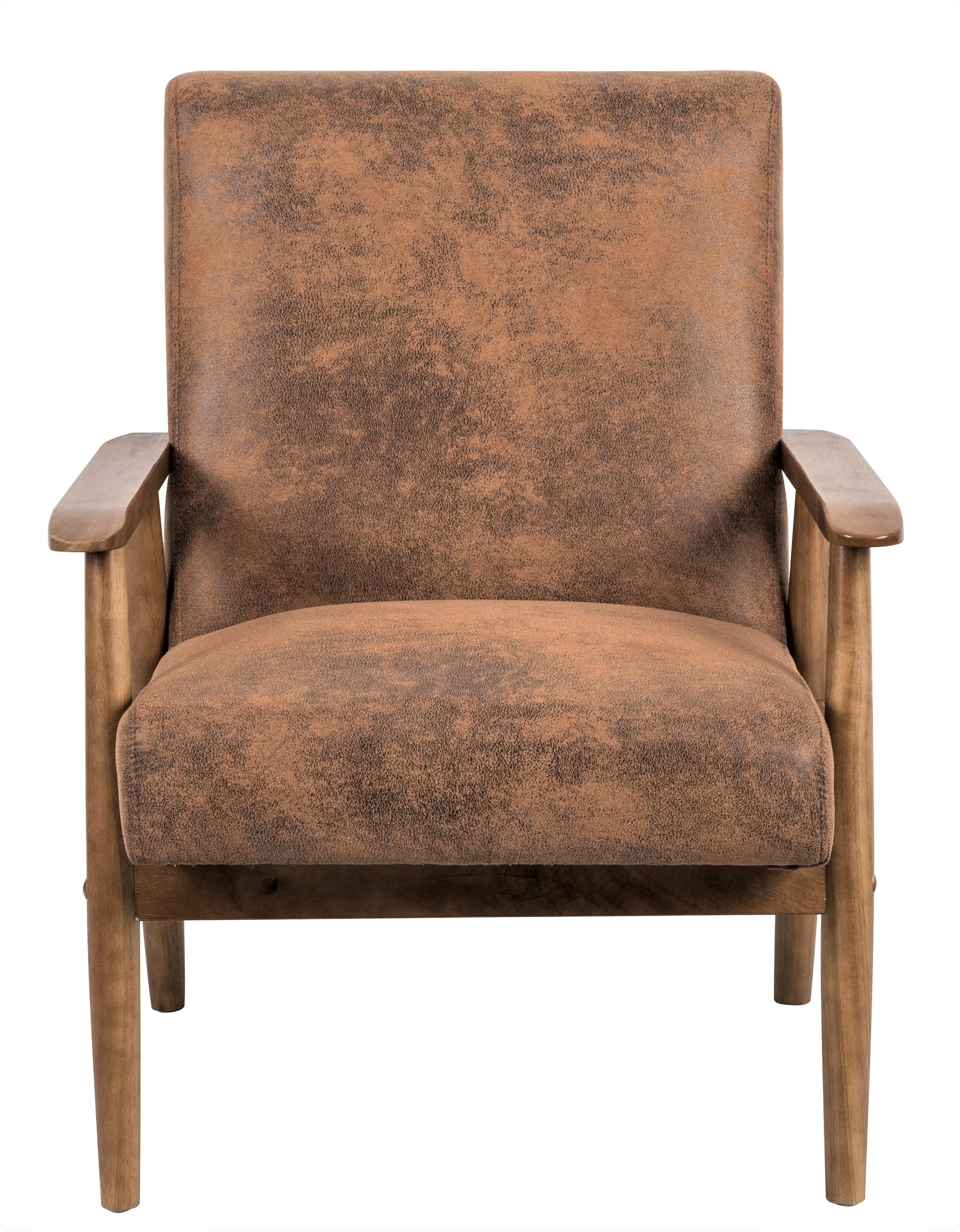 Mintazer Mid-Century Modern Leather-Look Accent Chair, Armchair for Living Room Bedroom, Light Brown