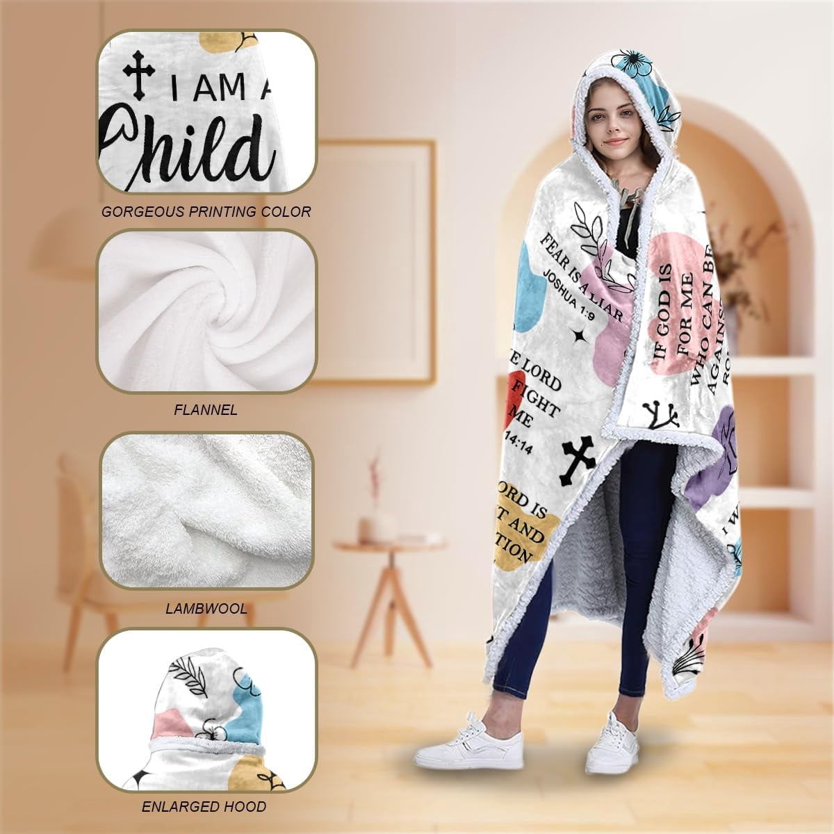 Christian Gifts for Women Wife Lover Mom Girlfriend Girl Sister Birthday, Hooded Blanket Throw Blanket Hoodie Cozy Fleece Flannel Women Christmas Gifts Christ Gifts, Christ Wearable Blanket