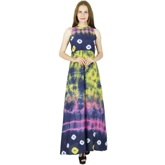 Bimba Women Exclusive Tie & Dye Maxi Dress Sleeveless Rayon Custom Clothing