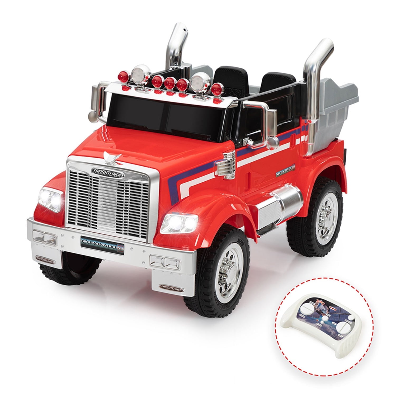 CIPACHO 12V Powered Ride On Battery Electric Car Toy for Kids, Optimus Prime Truck with Remote Control, Transformers Die-Cast Vehicle, Music, Rear Loader, Red