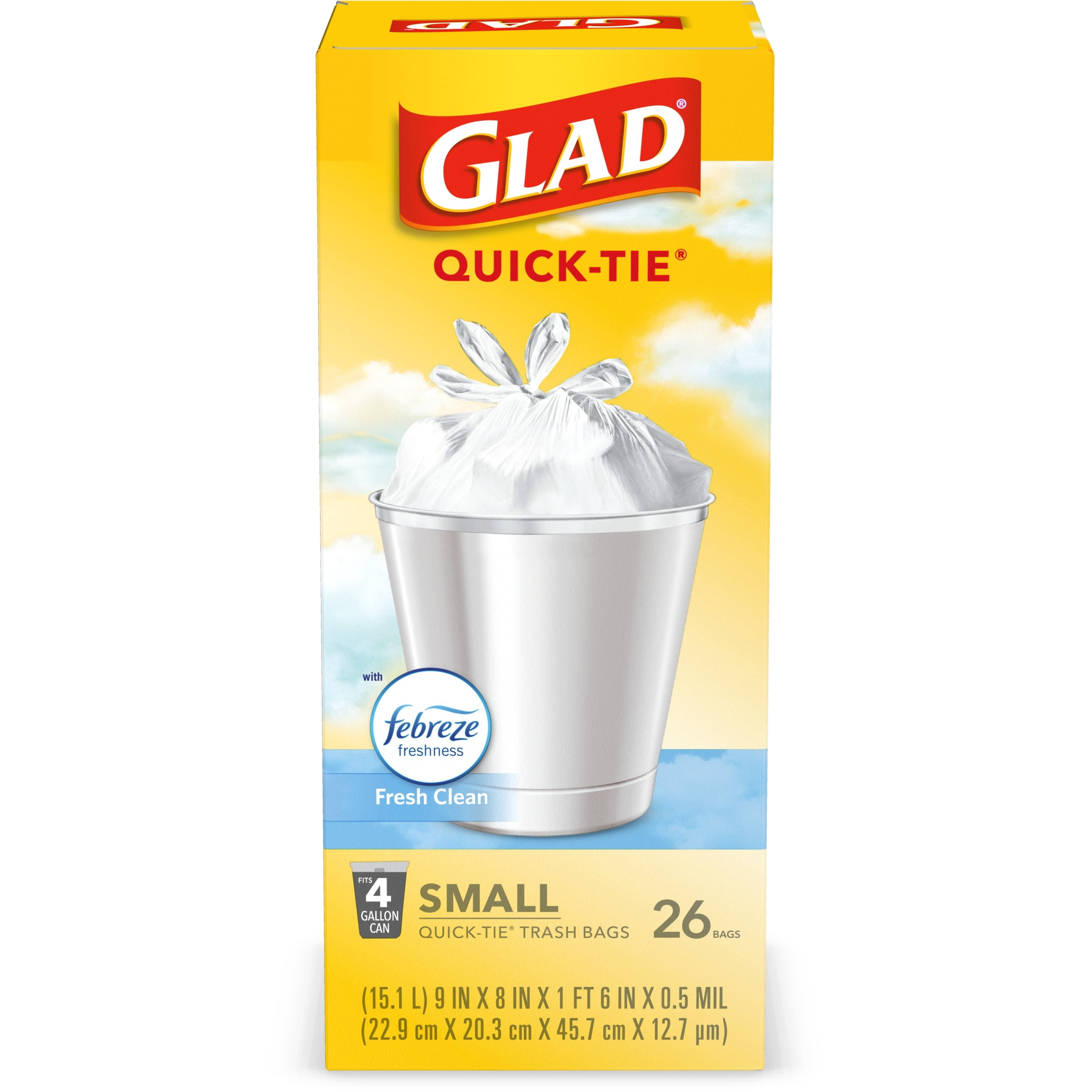Glad Small Trash Bags OdorShield 4 gal White Trash Bag, Febreze Fresh