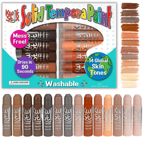 Kwik Stix Solid Tempera Paint Sticks, 14 Count, Global Skin Tone Colors, Washable, Quick-Drying, Non-Toxic