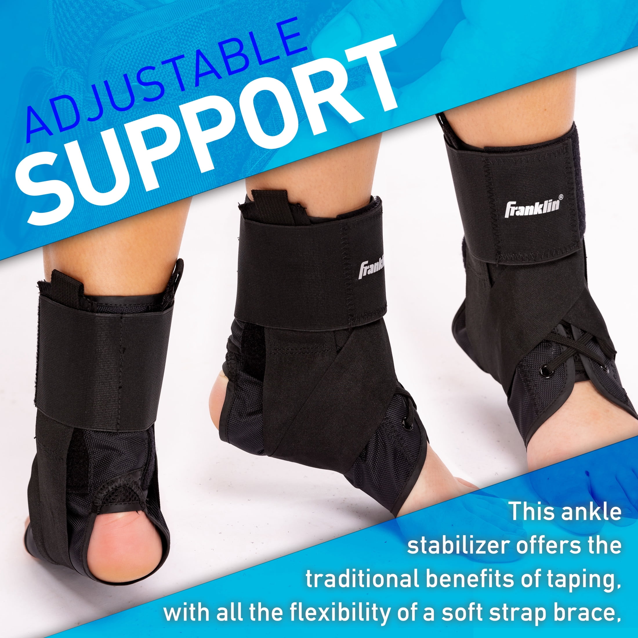 Franklin Sports Ankle Brace - Adjustable Ankle Support Stabilizer - Compression Support for Ankle Sprains and Pain - Athletic Ankle Brace - One Size