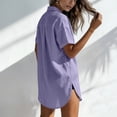 thumbnail image 5 of dazeni Womens Button Down Shirts Lapel Short Sleeve Shirts Dress Lightweight Casual Long Tunic Tops Pocketed T Shirts for Travel Beach Vacation Purple L, 5 of 7
