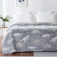 thumbnail image 2 of Your Zone Gray Dinosaur Polyester Velvet Plush Glow in the Dark Throw Blanket, Twin/Full, 72" X 90",  For Kids, 2 of 12