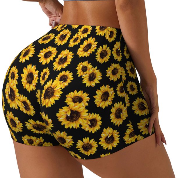 Balery Sunflower 6 Pantalones cortos de entrenamiento estampados para mujer, sin costuras, ajustados, para gimnasio, yoga, correr, deportes, ejercicio activo, fitness.-Medium