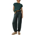 thumbnail image 2 of Women's 2 Piece Set, Summer Short Sleeve Top and Loose Fit Pants Outfit, Casual Cuffed Ankle Lounge Set, Matching Outfit Set for Women, Summer Lounge Set and Casual Wear-Green, 2 of 6