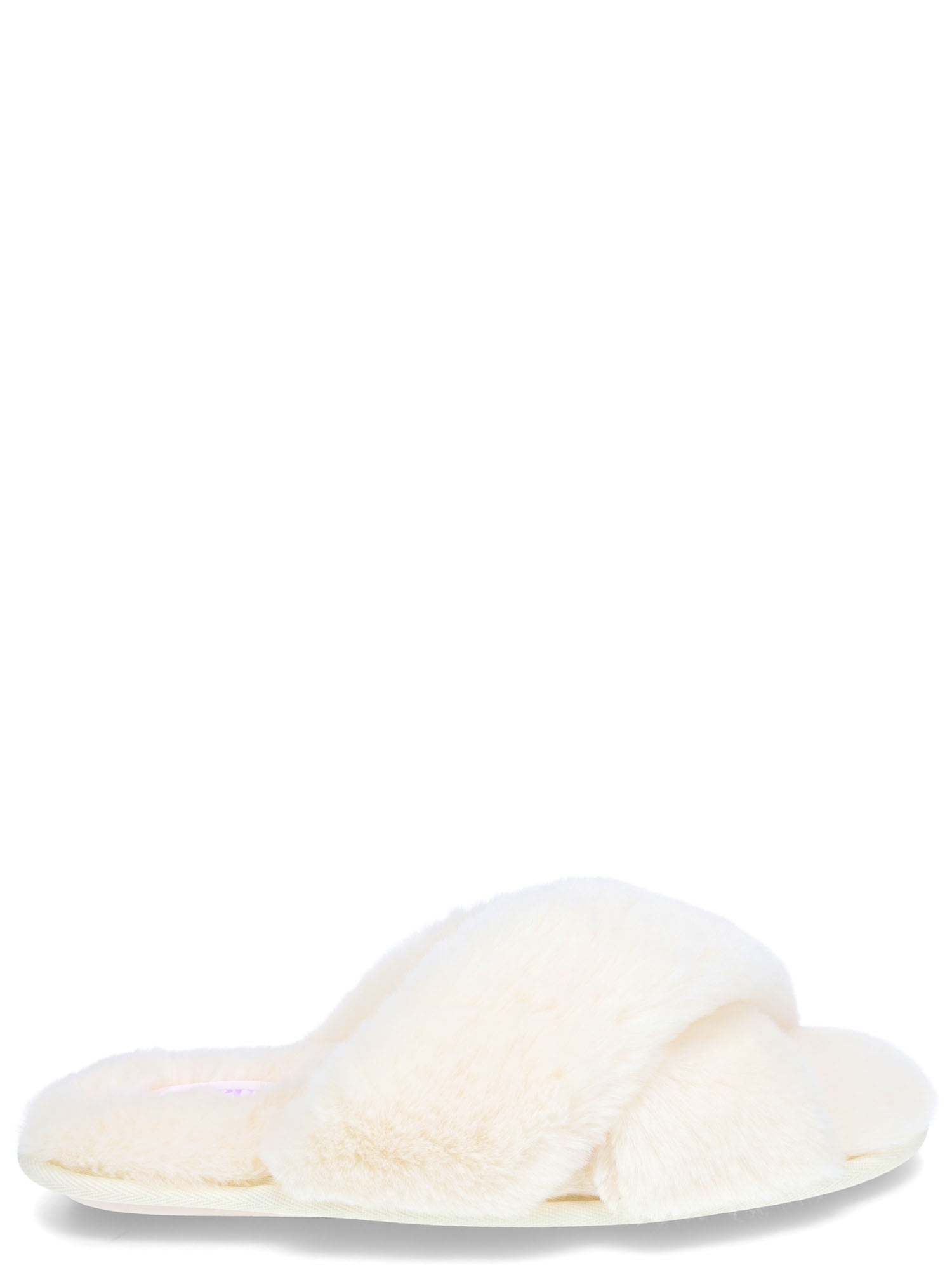 Joyspun Women's Faux Fur Crisscross Slippers, Sizes 6-11
