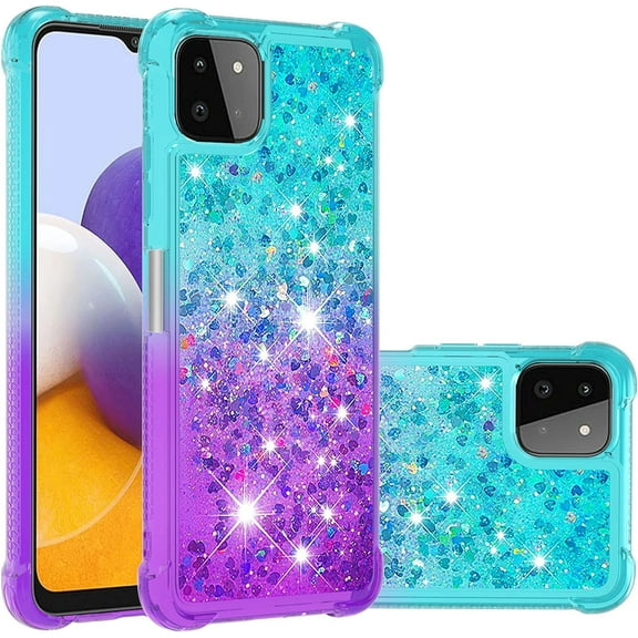 case for Samsung Galaxy A22 5G Case (Not 4G),Creativity Clear Gradient Quicksand Glitter Flowing Liquid Floating TPU Case Bling Diamond Sparkle Cover for Samsung Galaxy A22 5G JB Bluish Violet