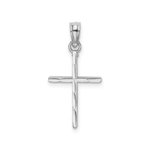 14K White Gold Diamond-Cut Polished Cross Charm, Rhodium-Plated, 16.25 mm