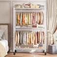 thumbnail image 5 of Heavy Duty Clothes Rack, 81" H Clothing Racks for Hanging Clothes, Portable Closet with Wheels and Adjustable Feet, Max Load 440LBS, White, 5 of 7