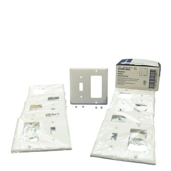 Cooper Wiring Devices 2153W 2-Gang Combination Toggle Switch Decorator GFCI Rocker Switch Wall Plate, White (Pack of 10)