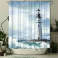 thumbnail image 3 of Nautical Shower Curtain Ocean Shower Curtain Blue Lighthouse Bathroom Decor Polyester Fabric, 72x72inch, 3 of 5