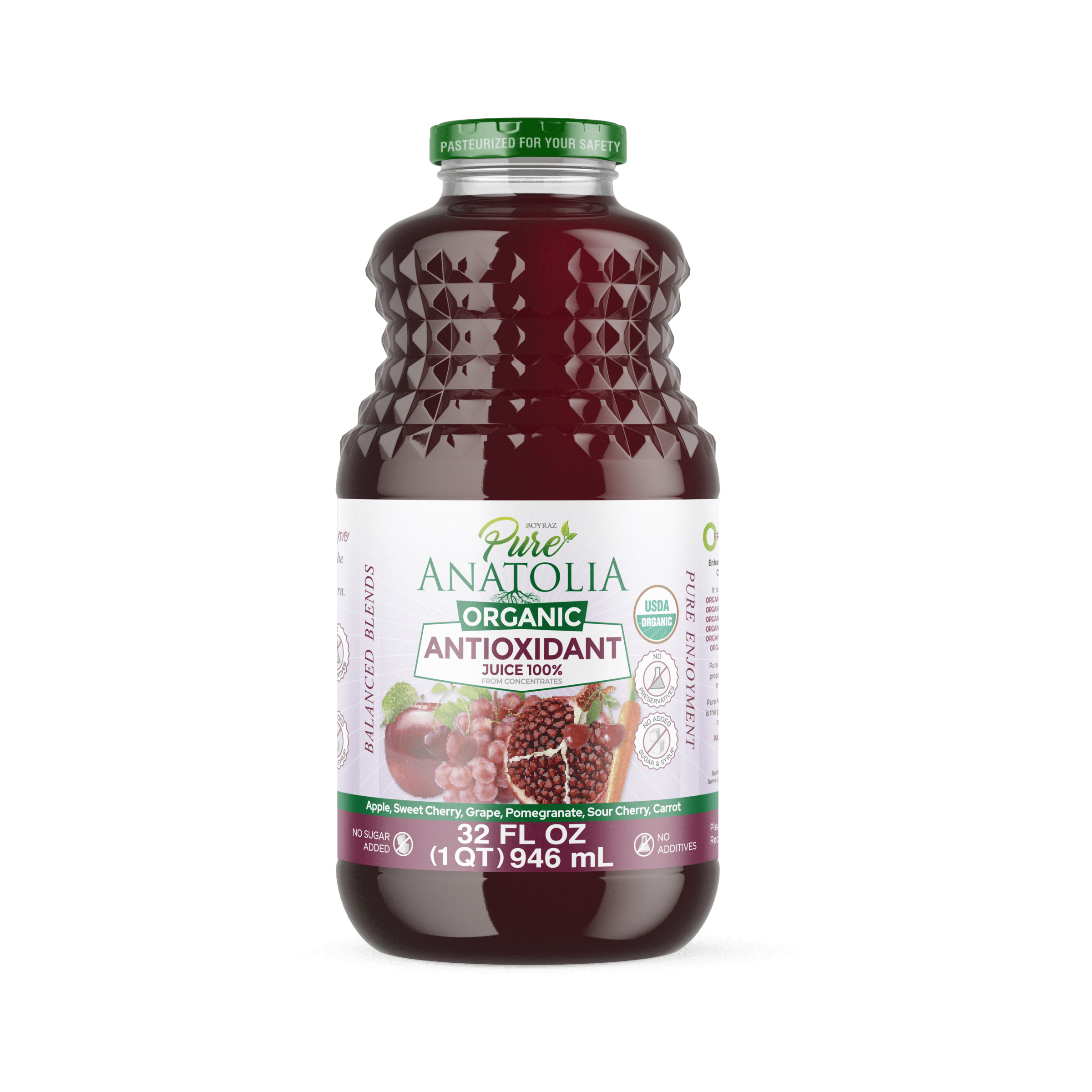 (6 pack) Pure Anatolia  Organic Antioxidant Detox Juice, 32 Fl Oz Glass Bottle