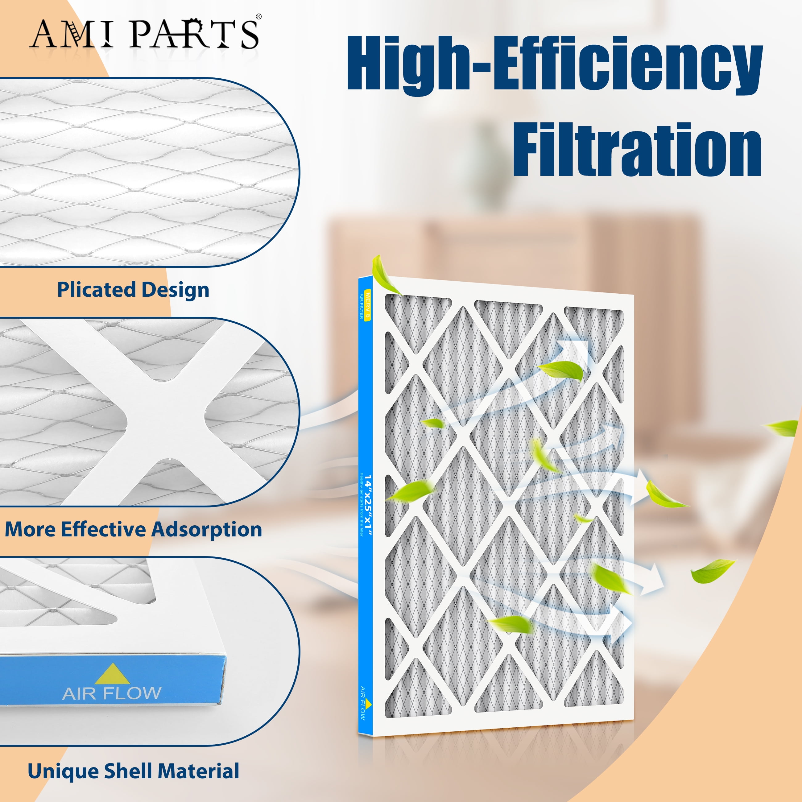 AMI PARTS 14x25x1 MERV 8 Pleated Filter,Removes Pollen and Dust HVAC Furnace Air Filter, 6 Packs