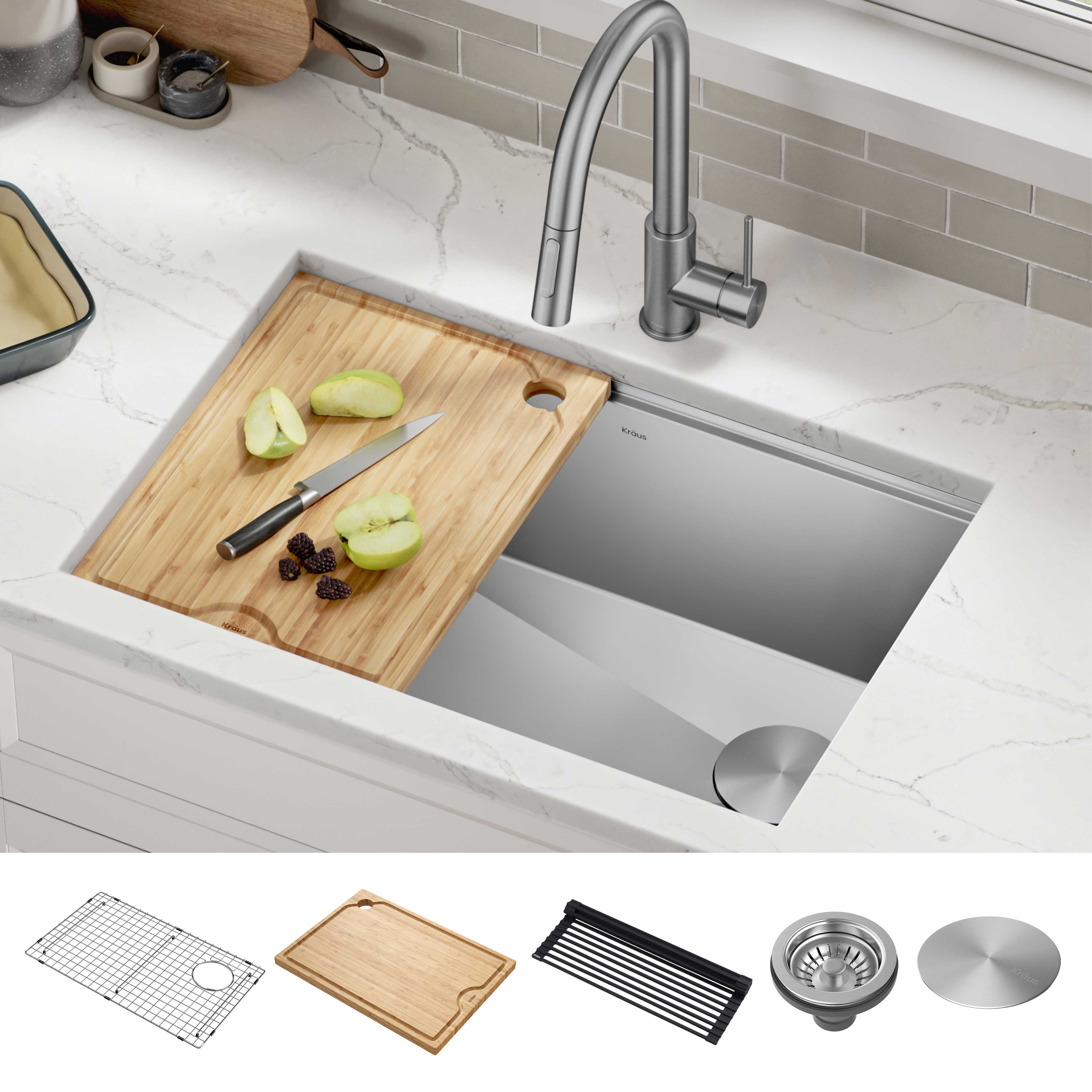 Kraus Kore 28Undermount Workstation 16 Gauge Stainless Steel Single Bowl Kitchen Sink with Accessories - image 2 of 16