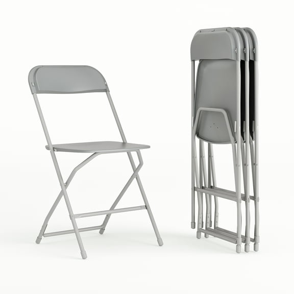 Flash Furniture Hercules Series Plastic Folding Chair Grey - 4 Pack 650LB Weight Capacity Comfortable Event Chair-Lightweight Folding Chair