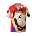 thumbnail image 2 of Lsque Mario print Men's Cuban Collar Short Sleeve Shirt Summer Beachwear Casual Button Down Fashionable Vacation Leisure Shirt-Small, 2 of 7