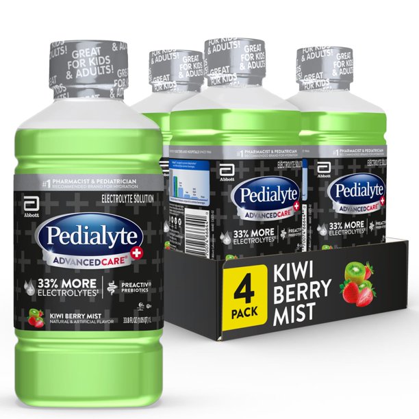 Pedialyte AdvancedCare Plus Kiwi Berry Mist Liquid, 12 fl oz Bottle (Count 4)