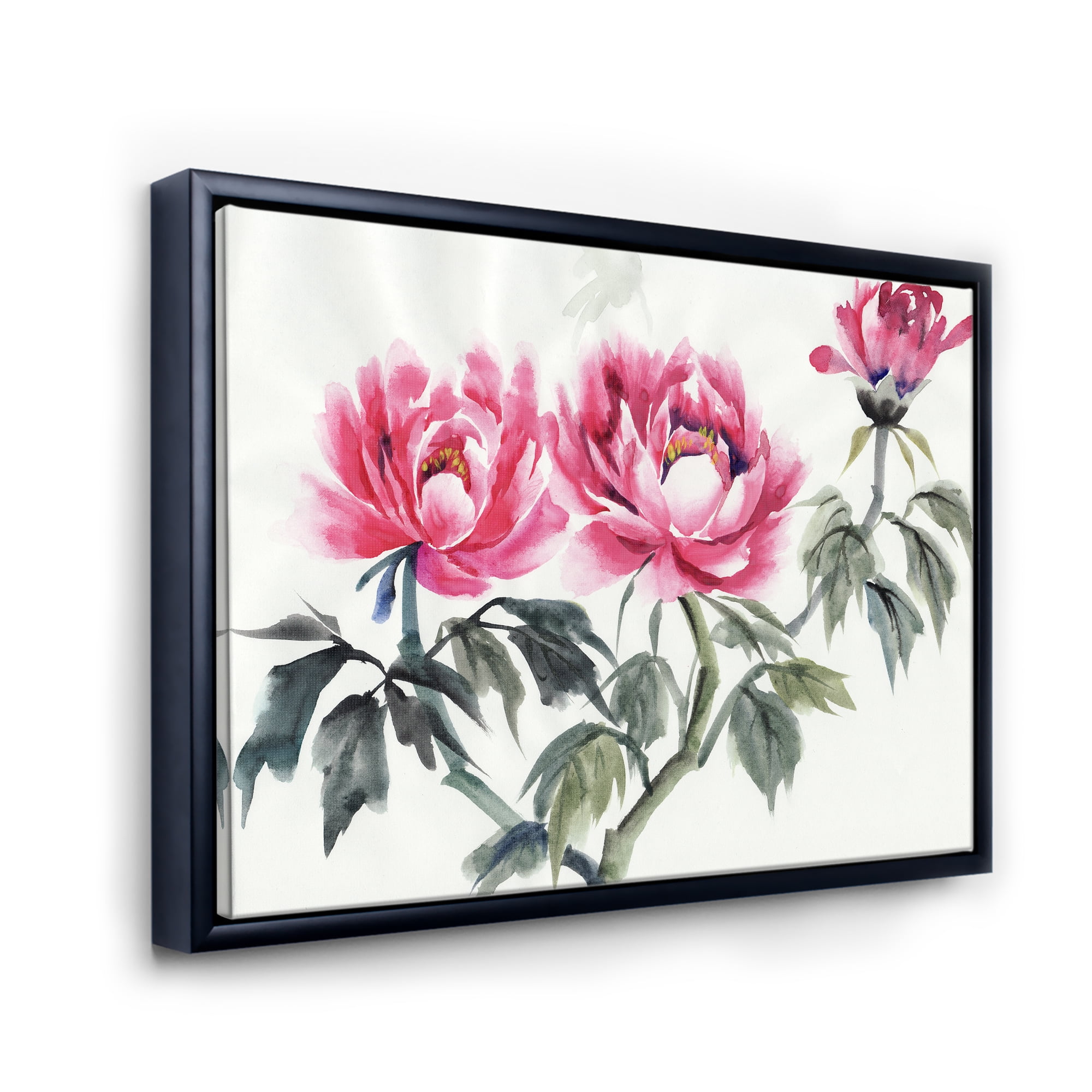 Designart 'Ancient Purple Peonies Branch' Traditional Framed Canvas Wall Art Print