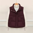 thumbnail image 2 of Htigea Womens Puffer Sleeveless Jackets Lightweight Stand Collar Vest Solid Zip Up Outerwear from Fall to Winter Wine M, 2 of 3