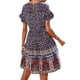 thumbnail image 2 of SAYOO Vestido de manga corta para mujer, estampado floral vintage, cuello redondo, botón trasero, vestido de playa de vacaciones de verano SAYOO  Moda, 2 of 3
